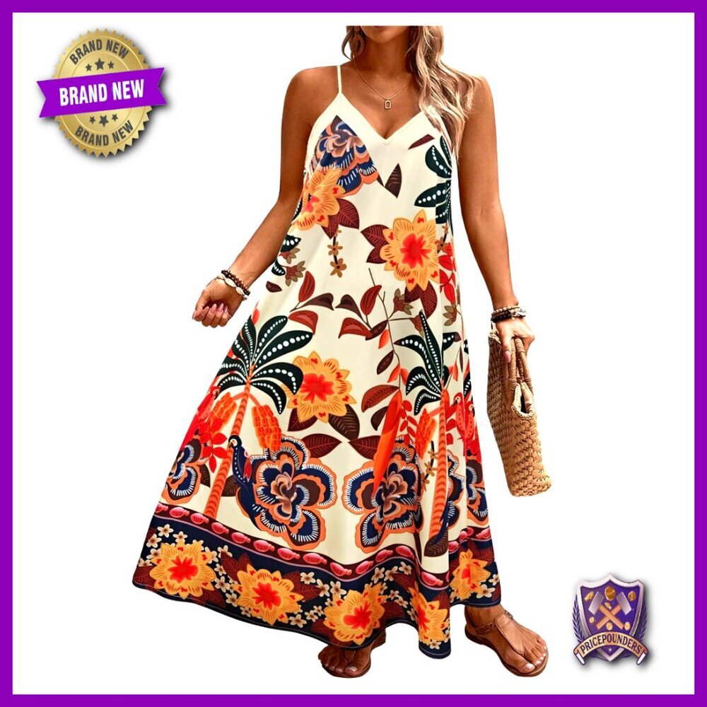 Plus Size Sleeveless Maxi Dress Flowy Oversized Boho Bump Friendly Beach